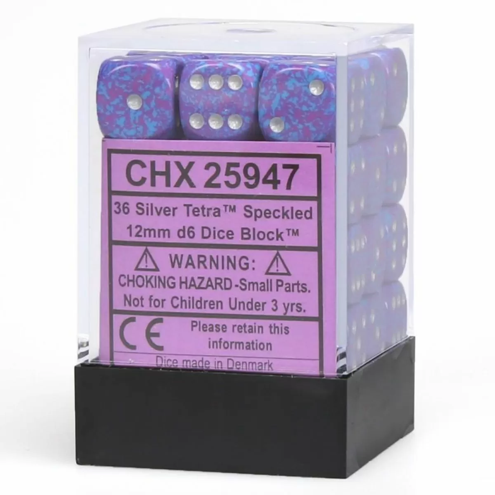 CHX 25947 Speckled 12mm d6 Silver Tetra Block (36)