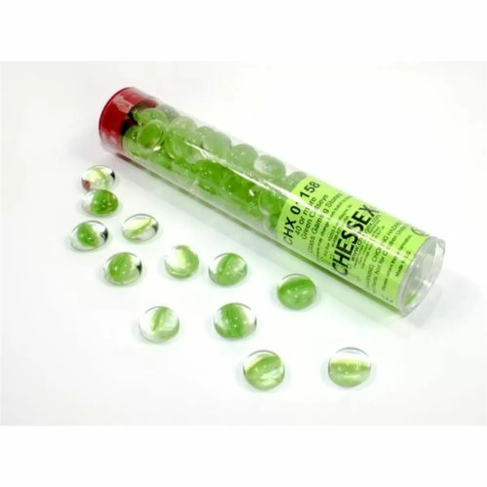 Green Catseye Glass Stones 20+ in 5 1/2 inch Tube